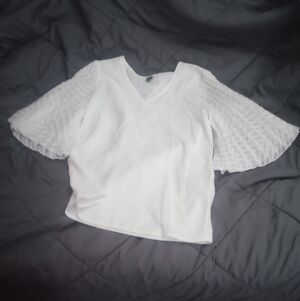 SHEIN White Blouse with Textured Sleeves